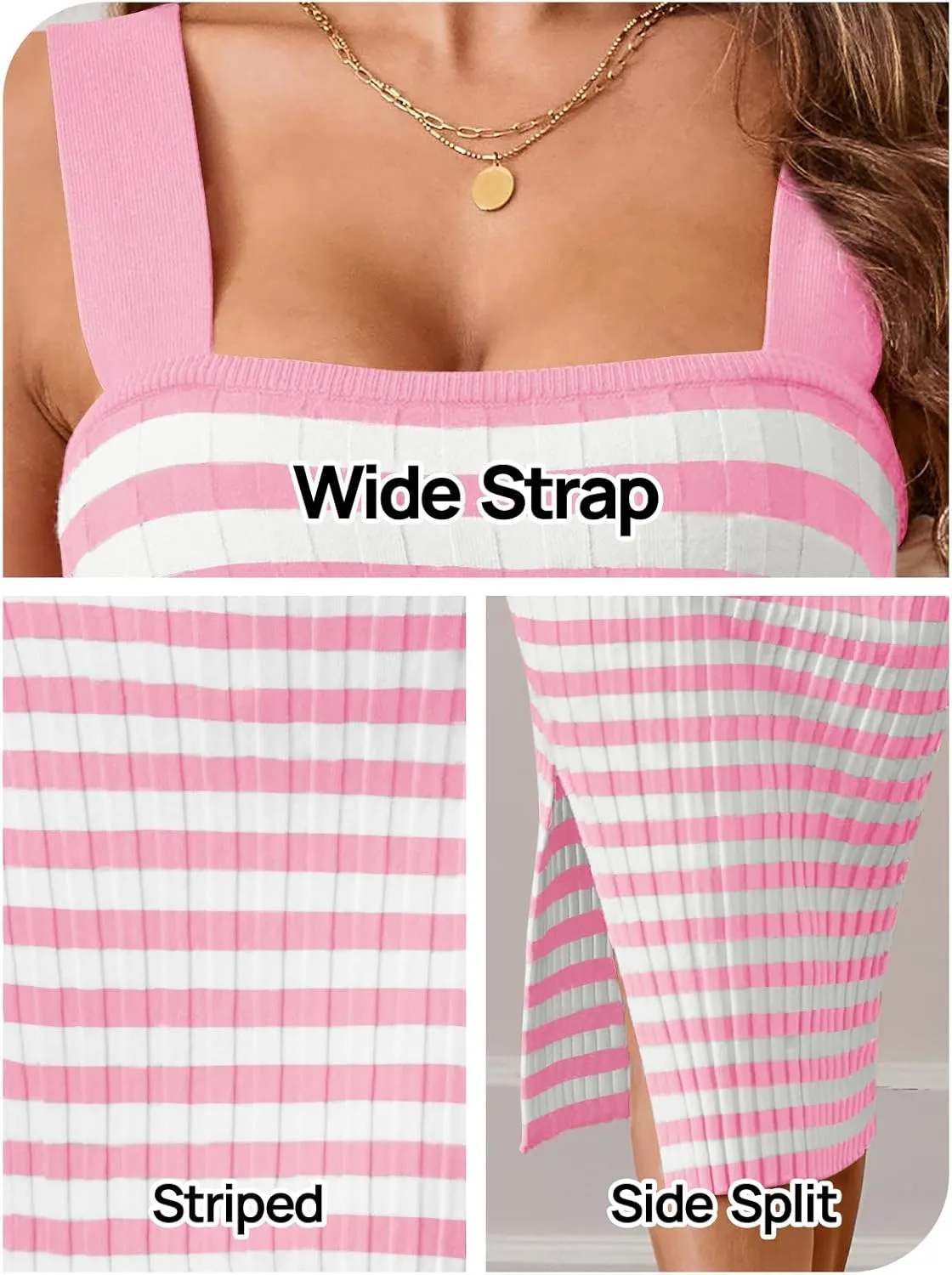 MEROKEETY Women's 2025 Summer Spring Bodycon Midi Dress Vacation Sleeveless Ribbed Knit Striped Party Sweater Dresses