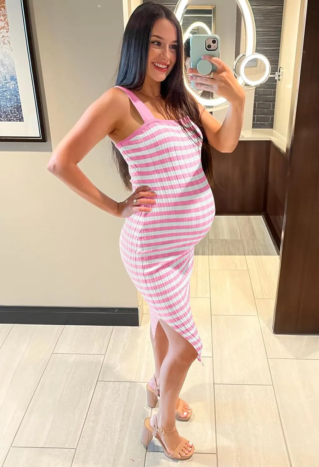 MEROKEETY Women's 2025 Summer Spring Bodycon Midi Dress Vacation Sleeveless Ribbed Knit Striped Party Sweater Dresses