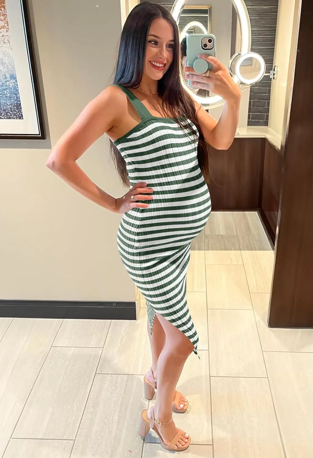 MEROKEETY Women's 2025 Summer Spring Bodycon Midi Dress Vacation Sleeveless Ribbed Knit Striped Party Sweater Dresses