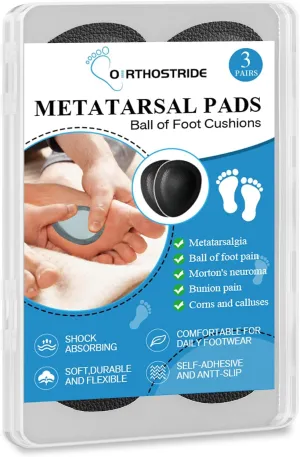 Metatarsal Pads for Women, Ball of Foot Cushions for Pain Relief, Comfortable Forefoot Support for Metatarsalgia and Morton's Neuroma, 1/3 Inch Thick Self-Adhesive Foot Pads, 3 Pairs M