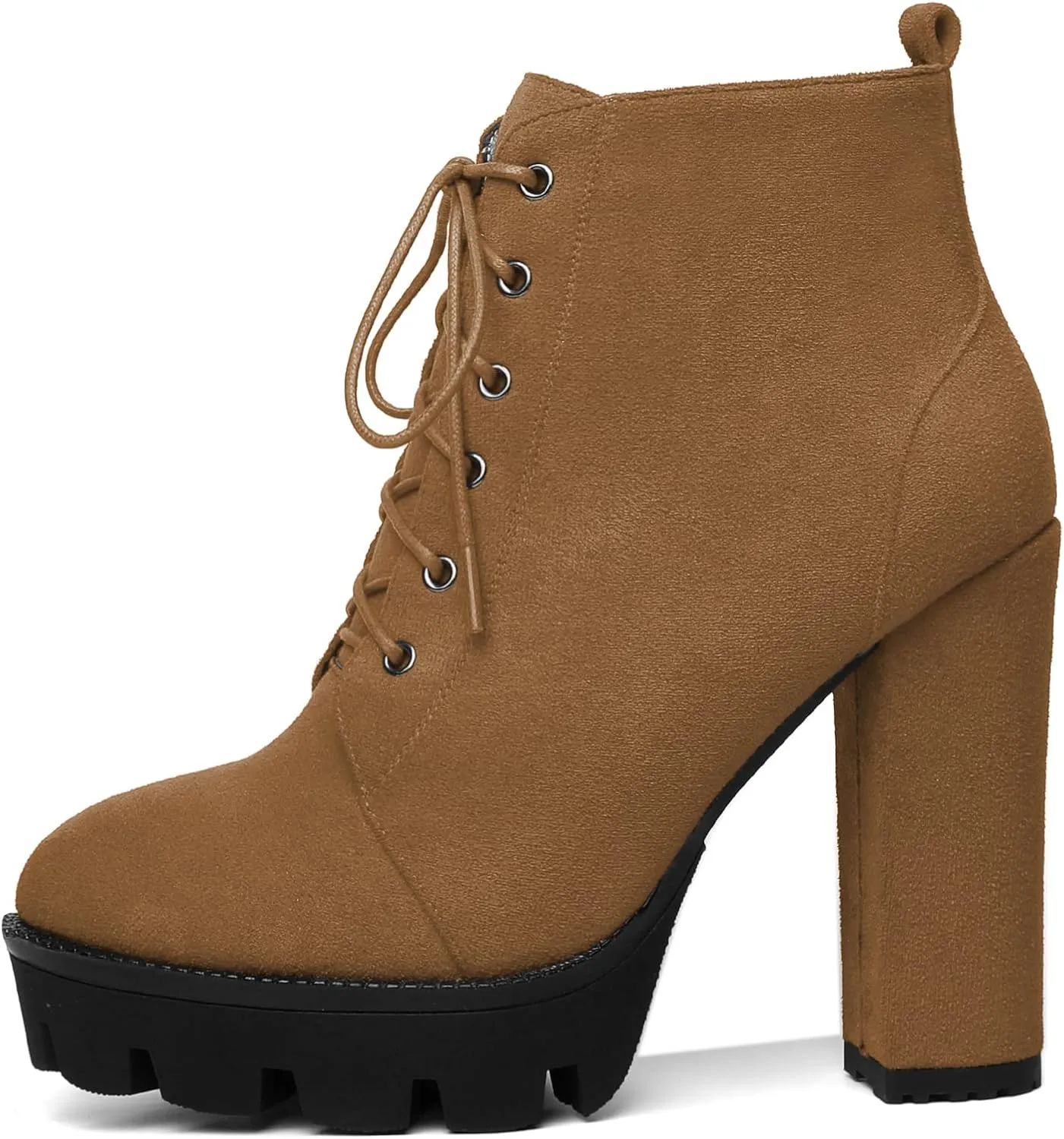 Mettesally Womens Platform Lace Up Ankle Boots Round Toe Chunky Block High Heels Side Zipper Short Boots Office Winter Shoes