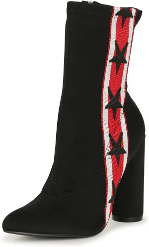 Michelle Parker Cape Robbin Video Games Black Pointed Toe Stretch Fitted Thick Heel Star Bootie