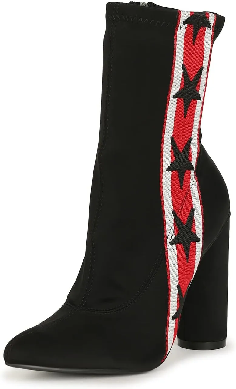 Michelle Parker Cape Robbin Video Games Black Pointed Toe Stretch Fitted Thick Heel Star Bootie