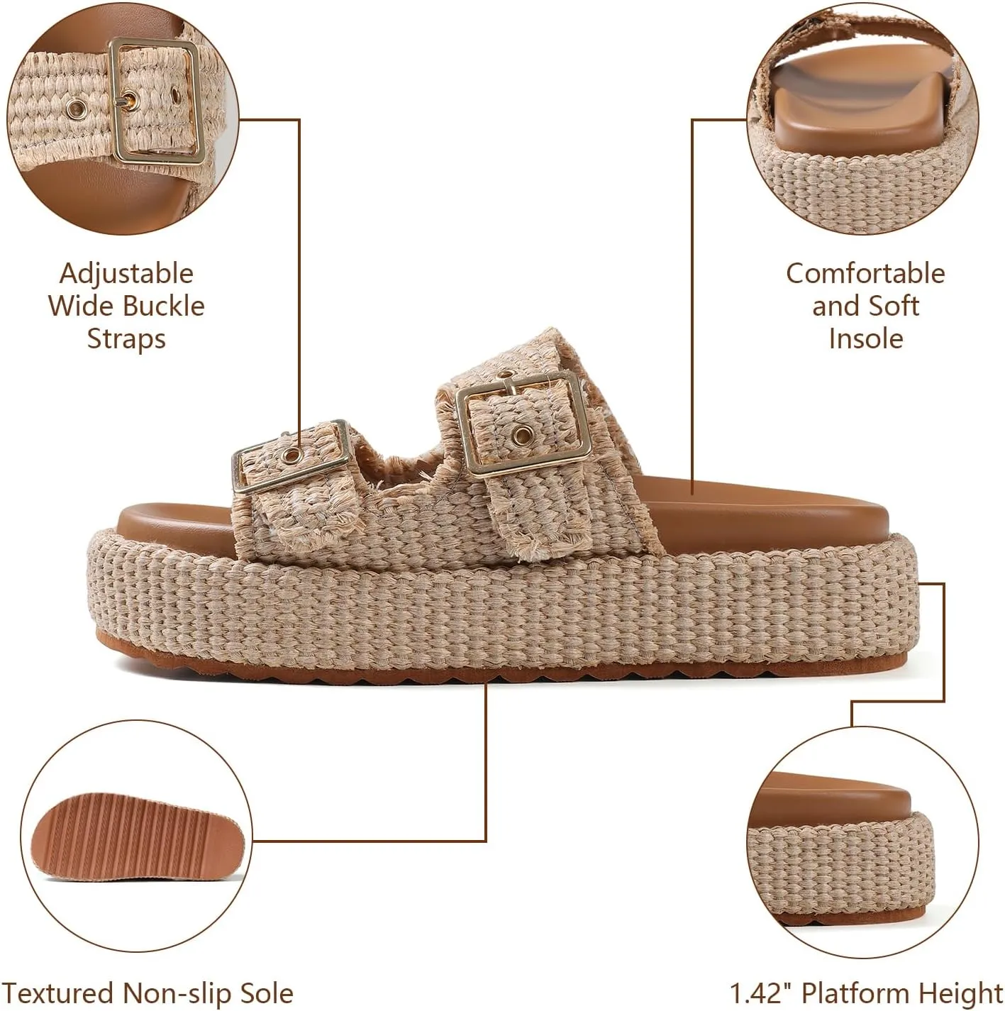 mikarka Raffia Platform Sandals for Women 2025: Resort Womens Sandals Comfortable - Summer Beach Sandals Buckle Straps Espadrilles Flatform Slides Mules