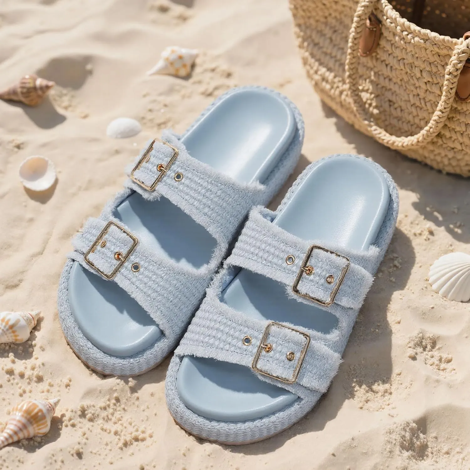 mikarka Raffia Platform Sandals for Women 2025: Resort Womens Sandals Comfortable - Summer Beach Sandals Buckle Straps Espadrilles Flatform Slides Mules