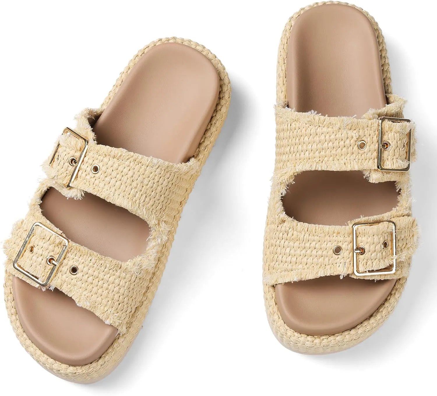 mikarka Raffia Platform Sandals for Women 2025: Resort Womens Sandals Comfortable - Summer Beach Sandals Buckle Straps Espadrilles Flatform Slides Mules