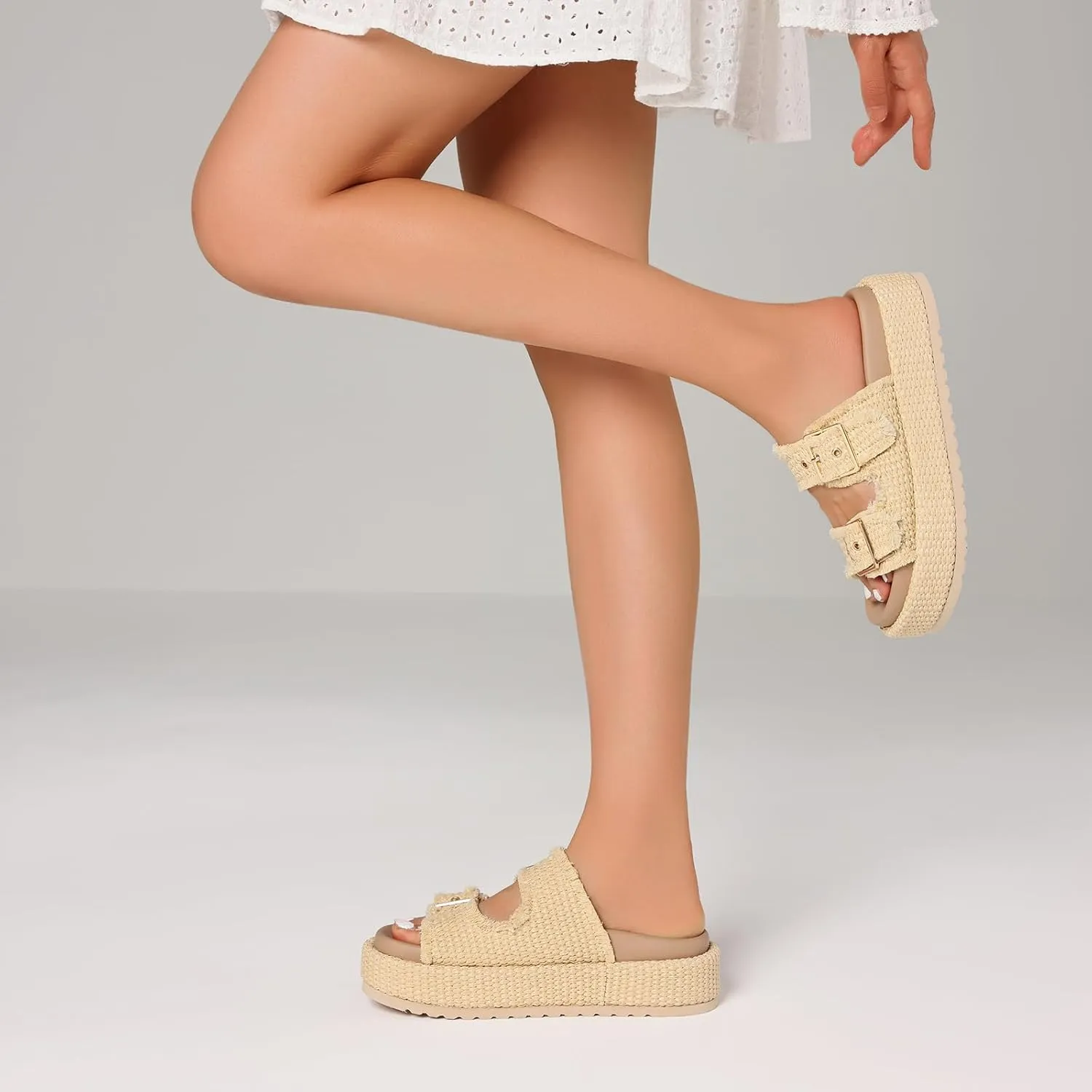 mikarka Raffia Platform Sandals for Women 2025: Resort Womens Sandals Comfortable - Summer Beach Sandals Buckle Straps Espadrilles Flatform Slides Mules