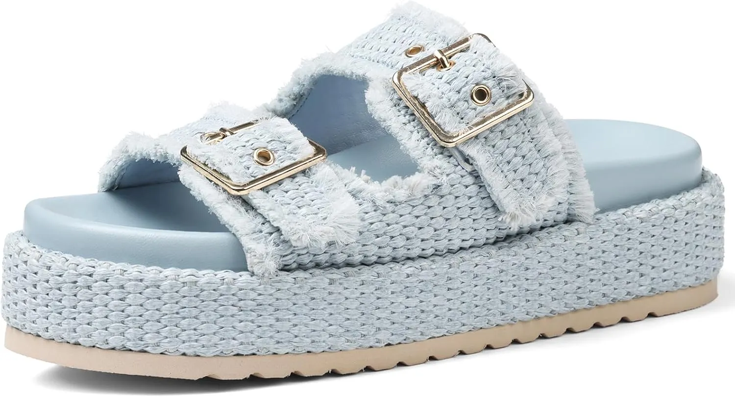 mikarka Raffia Platform Sandals for Women 2025: Resort Womens Sandals Comfortable - Summer Beach Sandals Buckle Straps Espadrilles Flatform Slides Mules