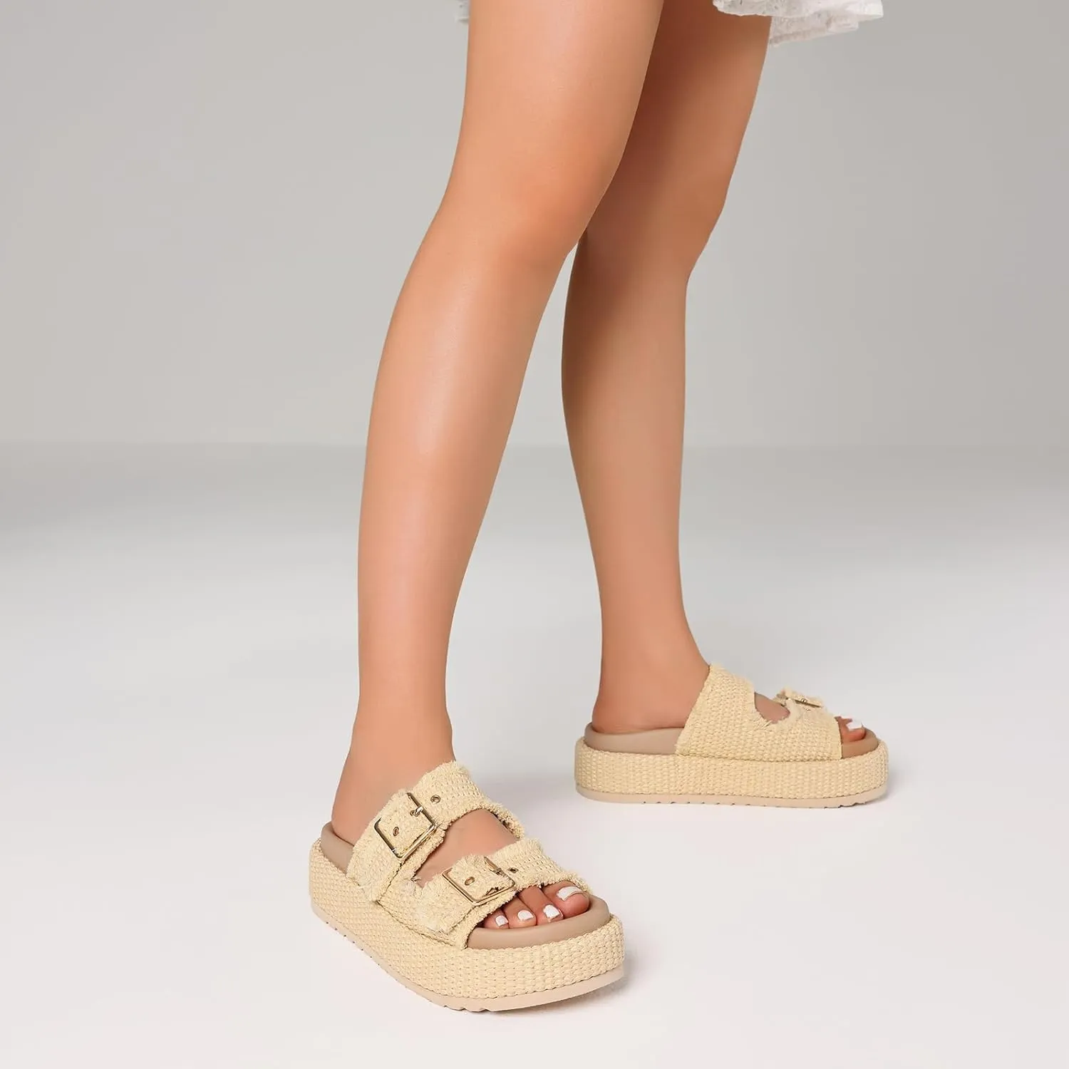 mikarka Raffia Platform Sandals for Women 2025: Resort Womens Sandals Comfortable - Summer Beach Sandals Buckle Straps Espadrilles Flatform Slides Mules