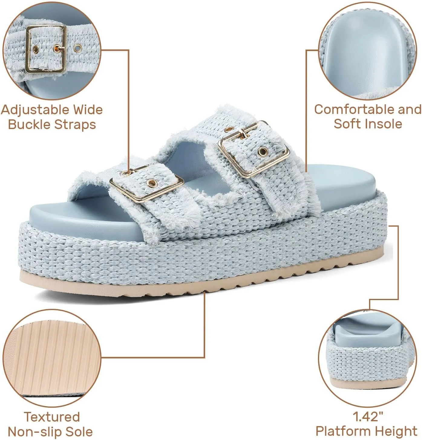 mikarka Raffia Platform Sandals for Women 2025: Resort Womens Sandals Comfortable - Summer Beach Sandals Buckle Straps Espadrilles Flatform Slides Mules