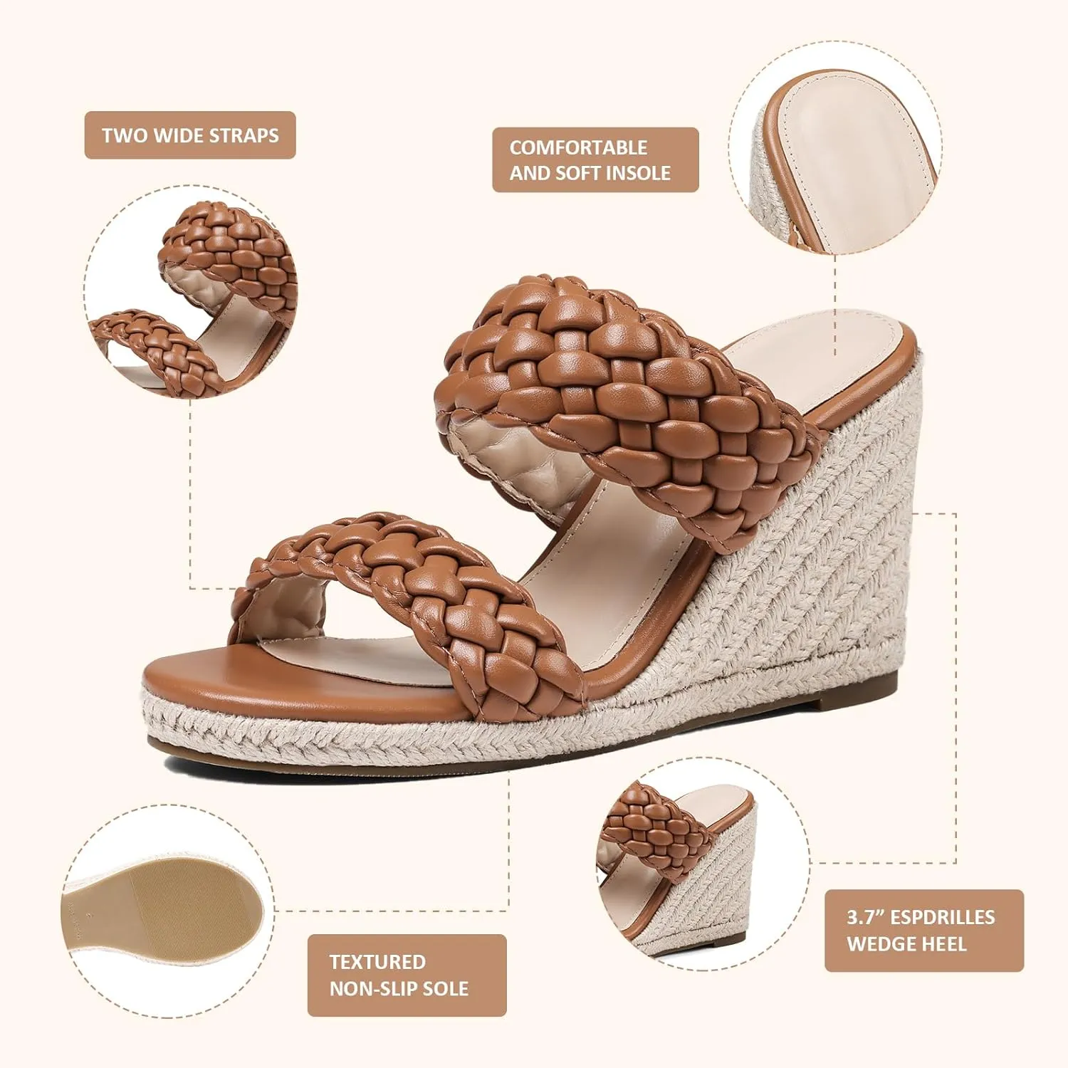 mikarka Slip On Wedge Sandals for Women: Open Toe Comfortable Espadrilles Wedges - Braided Straps Dressy High Heel Summer Beach Sandals Resort Platform Slides Mules