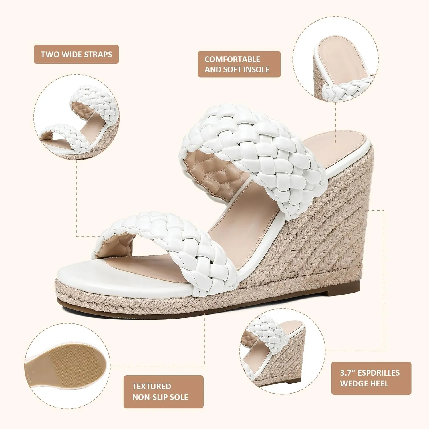 mikarka Slip On Wedge Sandals for Women: Open Toe Comfortable Espadrilles Wedges - Braided Straps Dressy High Heel Summer Beach Sandals Resort Platform Slides Mules