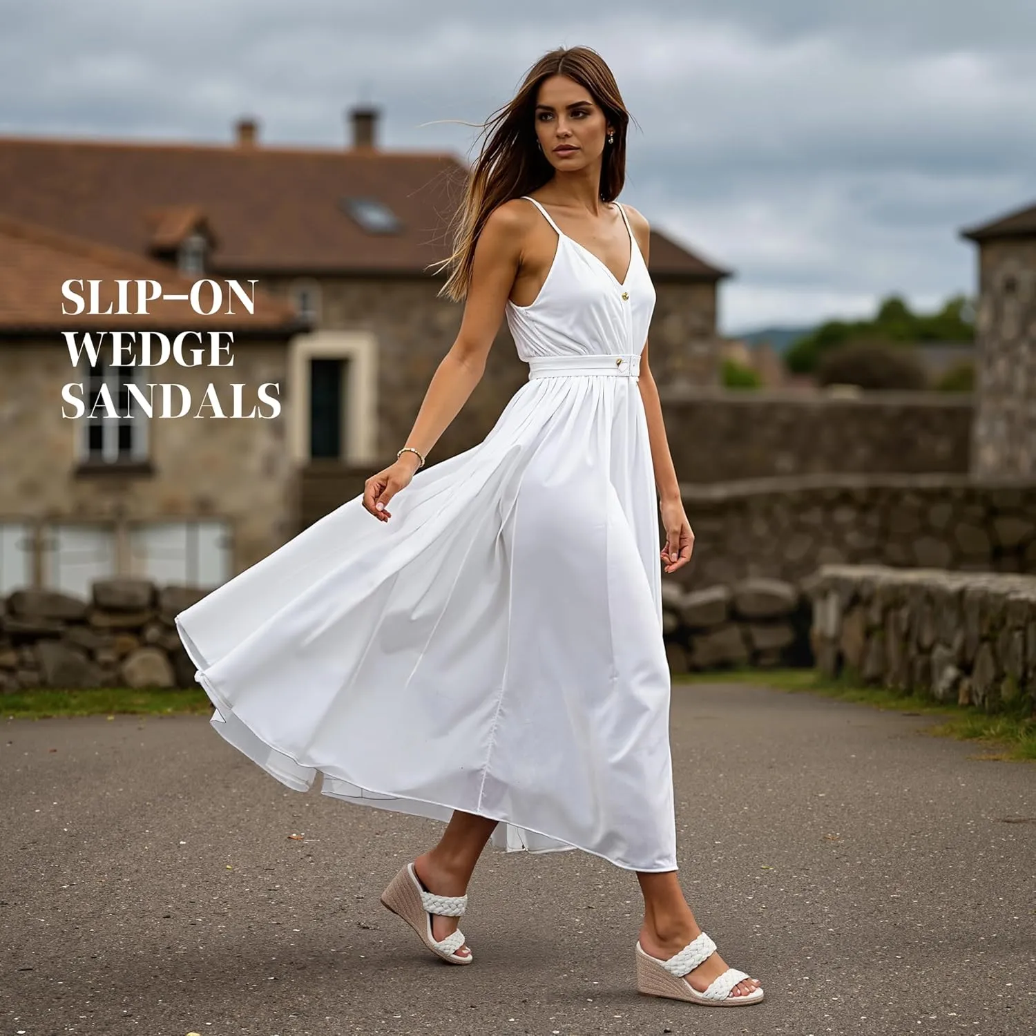mikarka Slip On Wedge Sandals for Women: Open Toe Comfortable Espadrilles Wedges - Braided Straps Dressy High Heel Summer Beach Sandals Resort Platform Slides Mules