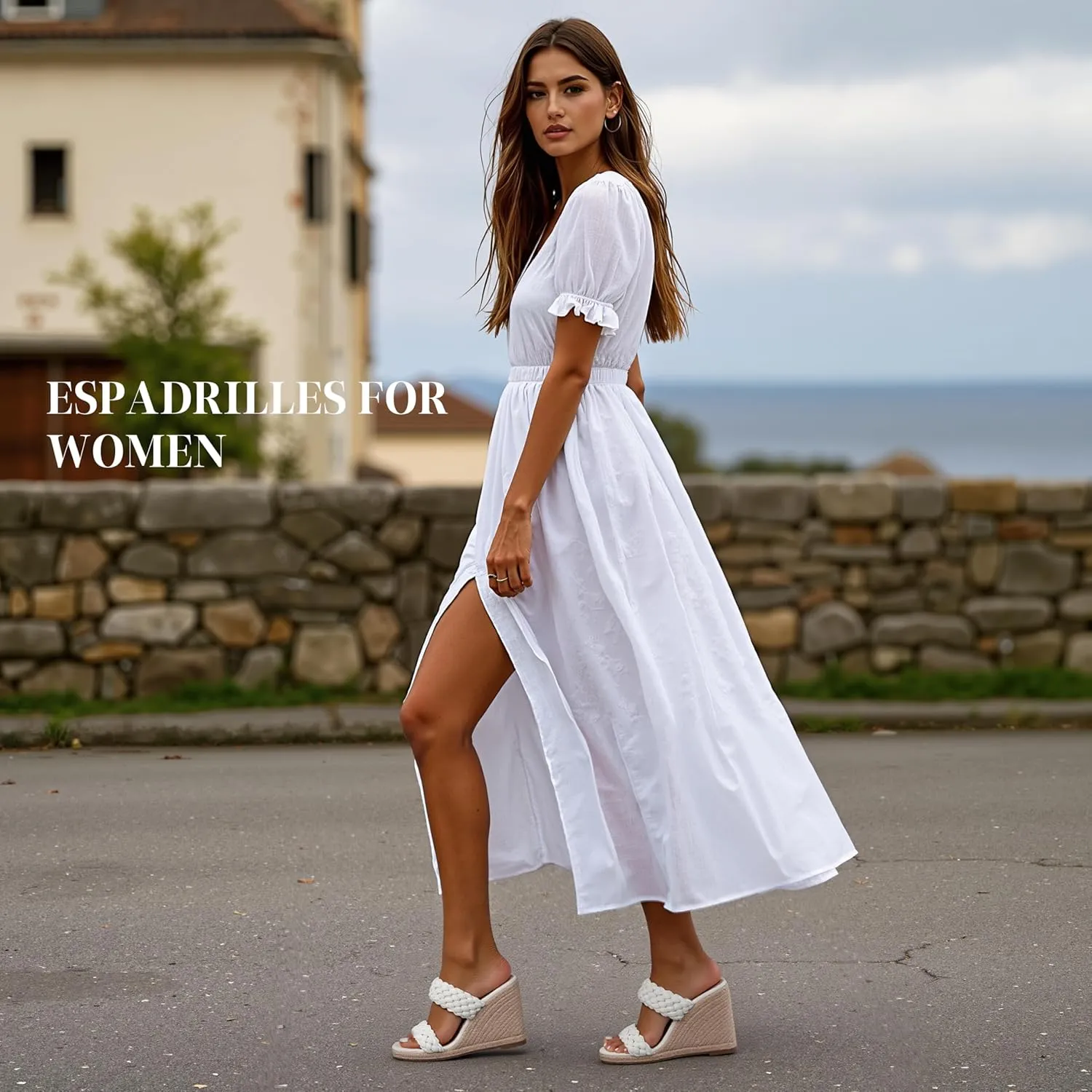mikarka Slip On Wedge Sandals for Women: Open Toe Comfortable Espadrilles Wedges - Braided Straps Dressy High Heel Summer Beach Sandals Resort Platform Slides Mules