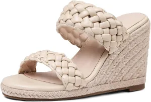 mikarka Slip On Wedge Sandals for Women: Open Toe Comfortable Espadrilles Wedges - Braided Straps Dressy High Heel Summer Beach Sandals Resort Platform Slides Mules