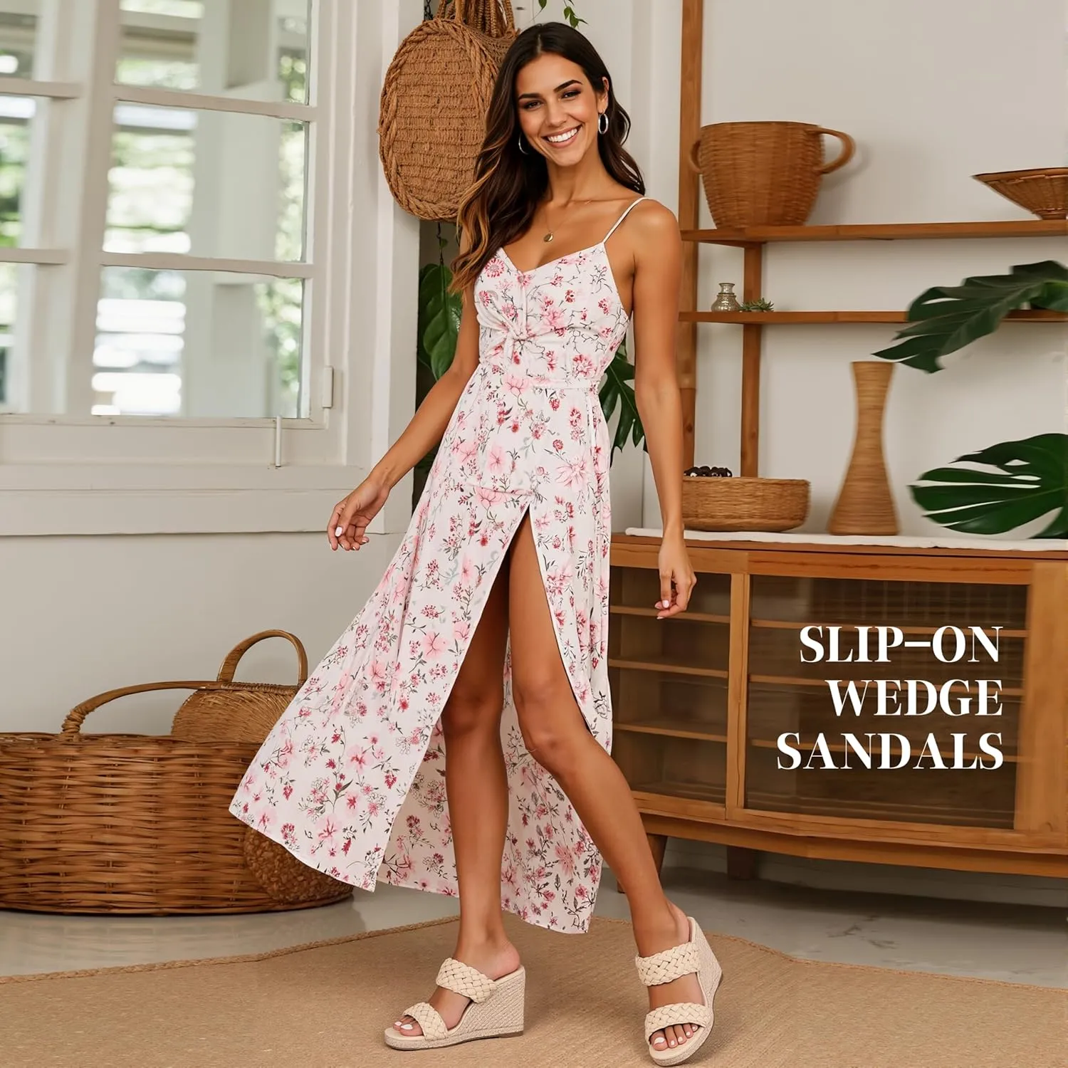 mikarka Slip On Wedge Sandals for Women: Open Toe Comfortable Espadrilles Wedges - Braided Straps Dressy High Heel Summer Beach Sandals Resort Platform Slides Mules