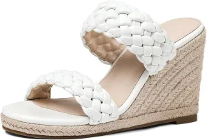 mikarka Slip On Wedge Sandals for Women: Open Toe Comfortable Espadrilles Wedges - Braided Straps Dressy High Heel Summer Beach Sandals Resort Platform Slides Mules