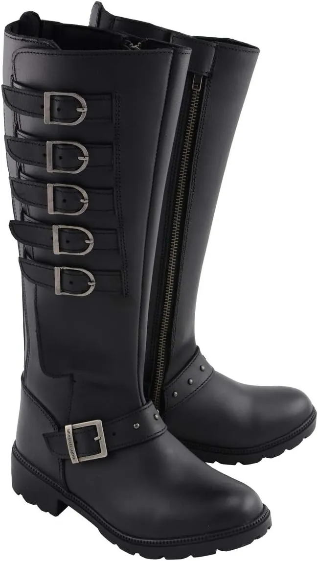 Milwaukee Leather MBL9395 Women's Black Leather 17-Inch Side Strap Riding Motorcycle Boots with Side Zipper - 9