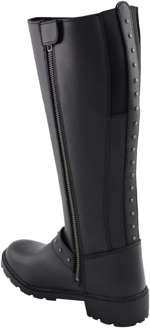 Milwaukee Leather MBL9395 Women's Black Leather 17-Inch Side Strap Riding Motorcycle Boots with Side Zipper - 9