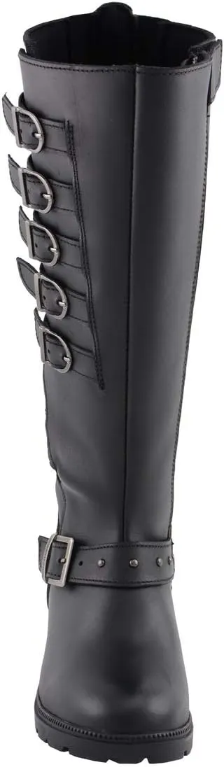 Milwaukee Leather MBL9395 Women's Black Leather 17-Inch Side Strap Riding Motorcycle Boots with Side Zipper - 9