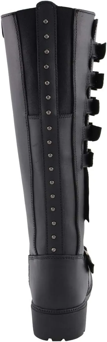 Milwaukee Leather MBL9395 Women's Black Leather 17-Inch Side Strap Riding Motorcycle Boots with Side Zipper - 9