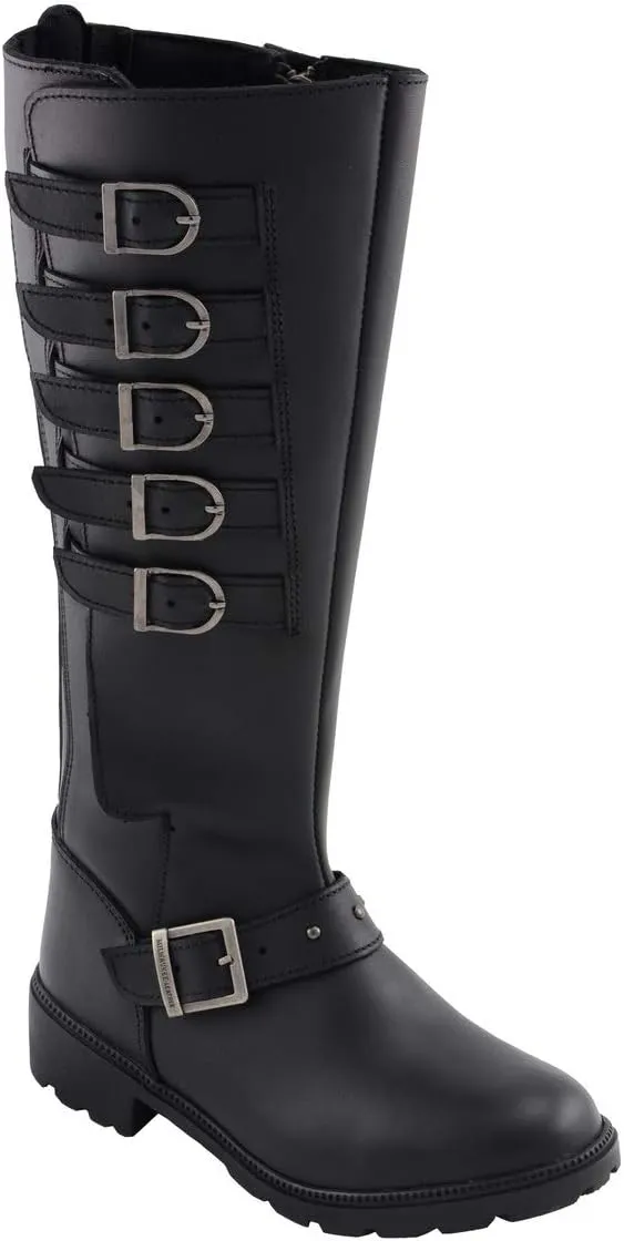 Milwaukee Leather MBL9395 Women's Black Leather 17-Inch Side Strap Riding Motorcycle Boots with Side Zipper - 9