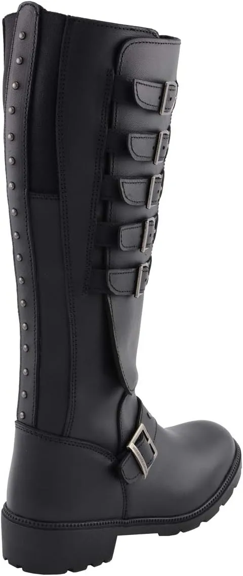 Milwaukee Leather MBL9395 Women's Black Leather 17-Inch Side Strap Riding Motorcycle Boots with Side Zipper - 9