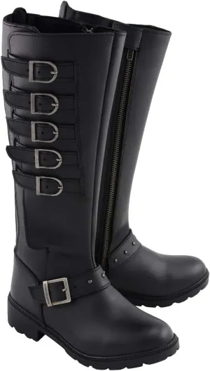 Milwaukee Leather MBL9395 Women's Black Leather 17-Inch Side Strap Riding Motorcycle Boots with Side Zipper - 9