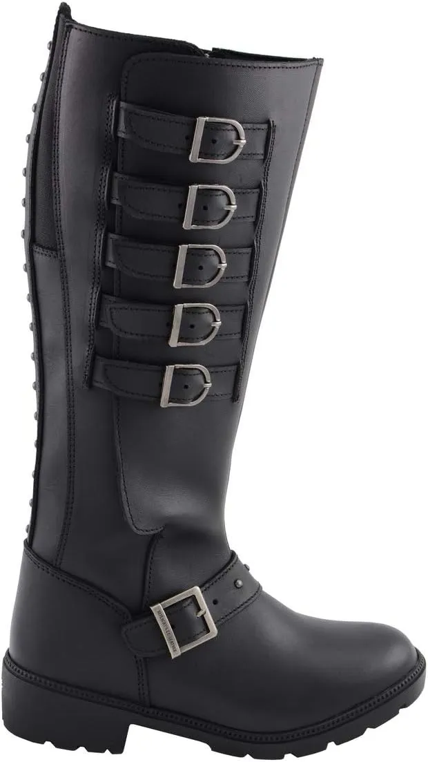 Milwaukee Leather MBL9395 Women's Black Leather 17-Inch Side Strap Riding Motorcycle Boots with Side Zipper - 9