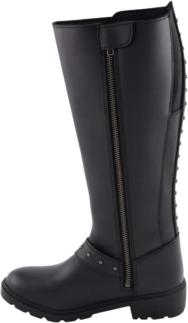 Milwaukee Leather MBL9395 Women's Black Leather 17-Inch Side Strap Riding Motorcycle Boots with Side Zipper - 9