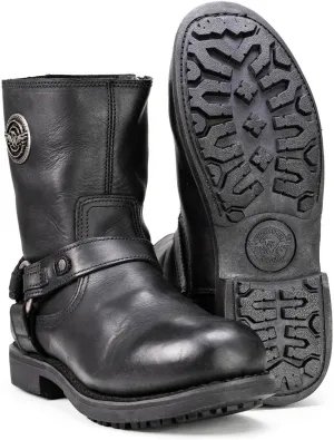 Milwaukee Leather MBM9042 Men's Black Ruf Leather Short Harness Motorcycle Boots w/Inside Zipper - 7.5