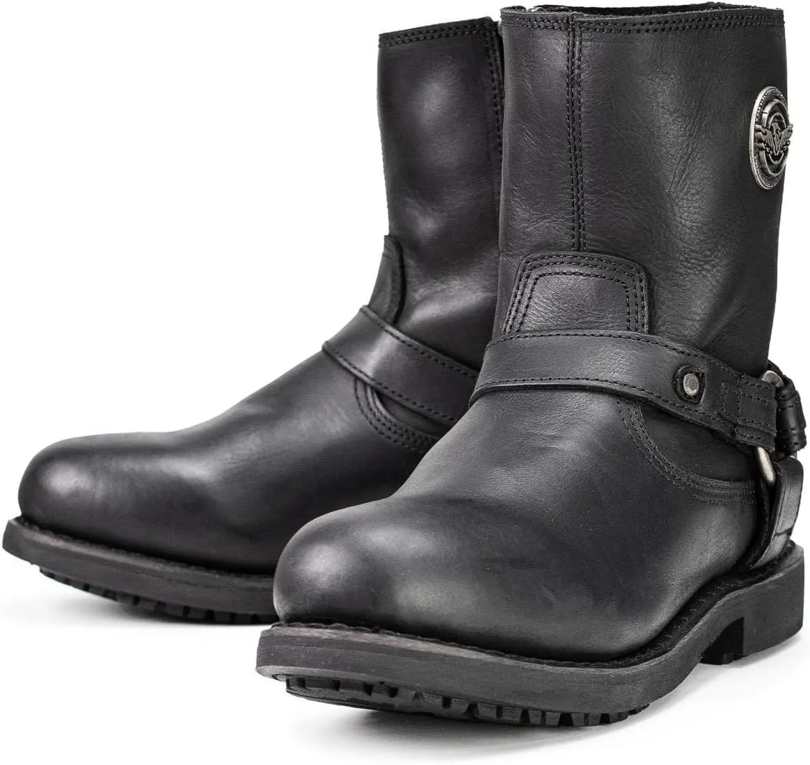 Milwaukee Leather MBM9042 Men's Black Ruf Leather Short Harness Motorcycle Boots w/Inside Zipper - 7.5