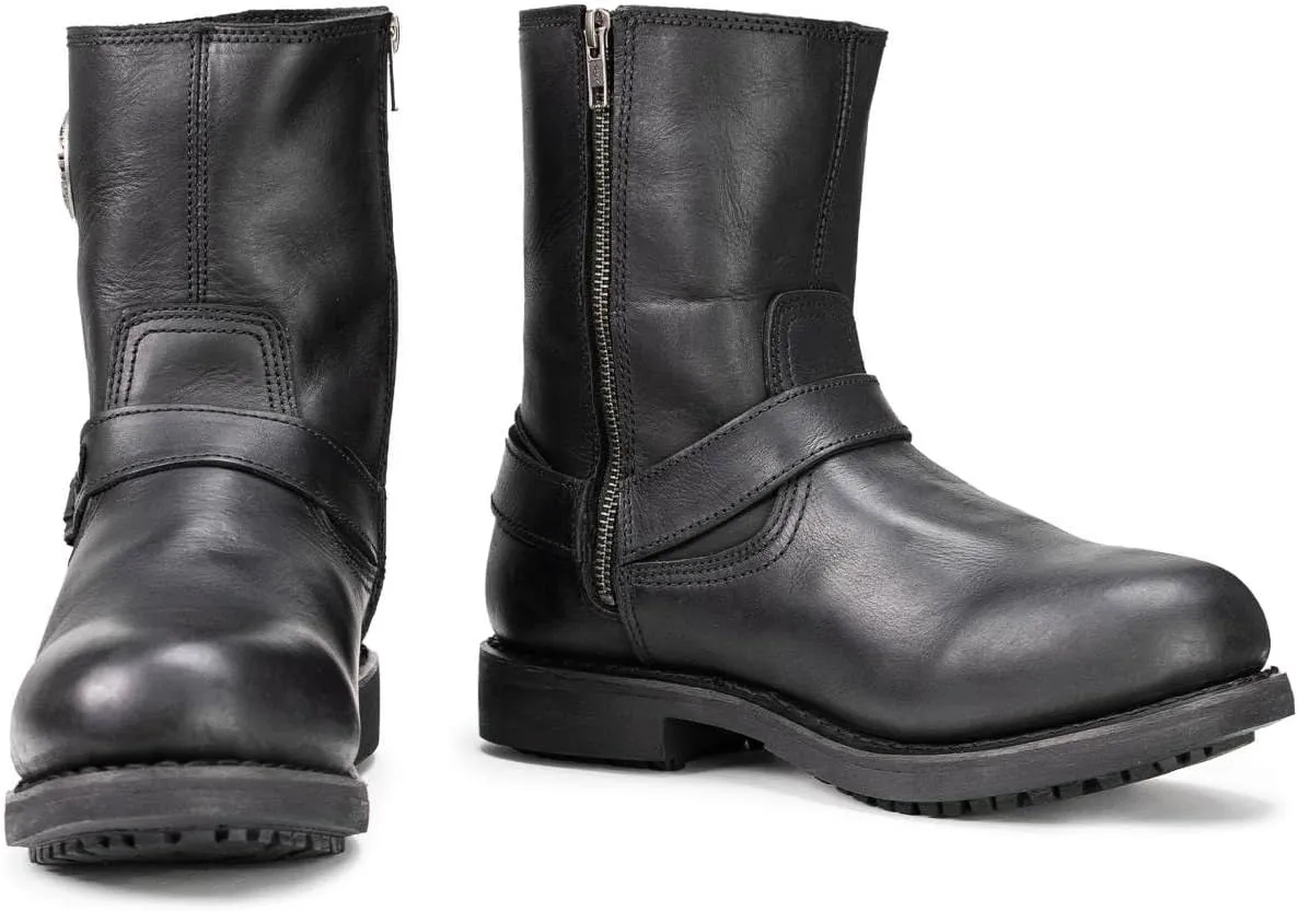 Milwaukee Leather MBM9042 Men's Black Ruf Leather Short Harness Motorcycle Boots w/Inside Zipper - 7.5