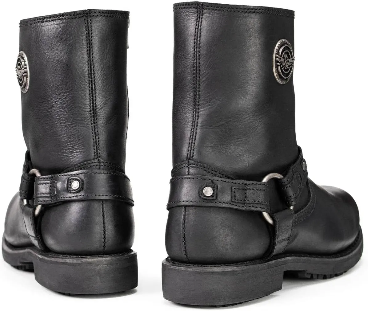 Milwaukee Leather MBM9042 Men's Black Ruf Leather Short Harness Motorcycle Boots w/Inside Zipper - 7.5