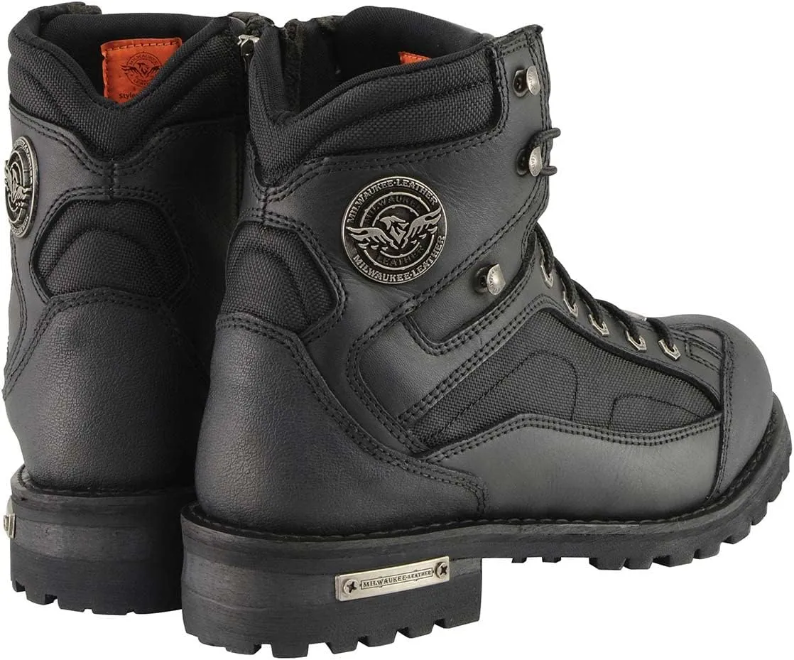 Milwaukee Leather MBM9080 Men's Black Leather 6-Inch Lace to Toe Motorcycle Rider Boots w/Gear Shift Protection
