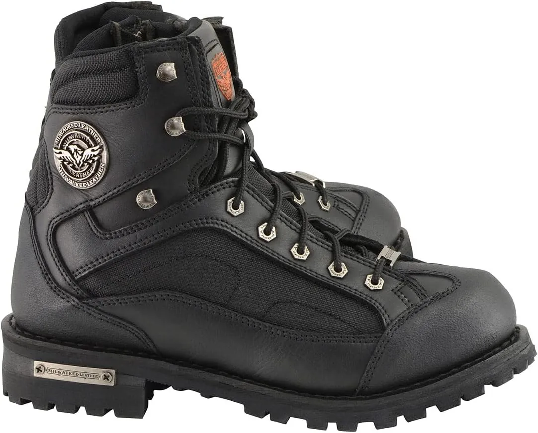 Milwaukee Leather MBM9080 Men's Black Leather 6-Inch Lace to Toe Motorcycle Rider Boots w/Gear Shift Protection