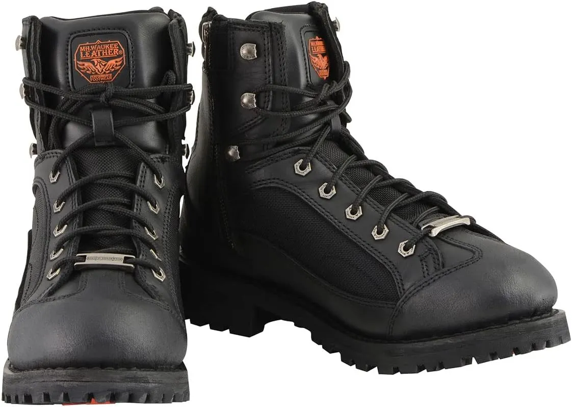 Milwaukee Leather MBM9080 Men's Black Leather 6-Inch Lace to Toe Motorcycle Rider Boots w/Gear Shift Protection