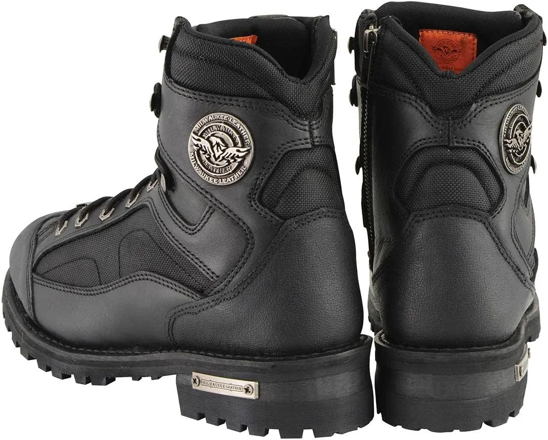 Milwaukee Leather MBM9080 Men's Black Leather 6-Inch Lace to Toe Motorcycle Rider Boots w/Gear Shift Protection