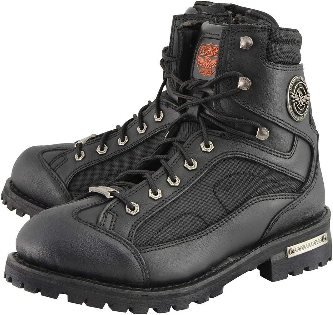 Milwaukee Leather MBM9080 Men's Black Leather 6-Inch Lace to Toe Motorcycle Rider Boots w/Gear Shift Protection