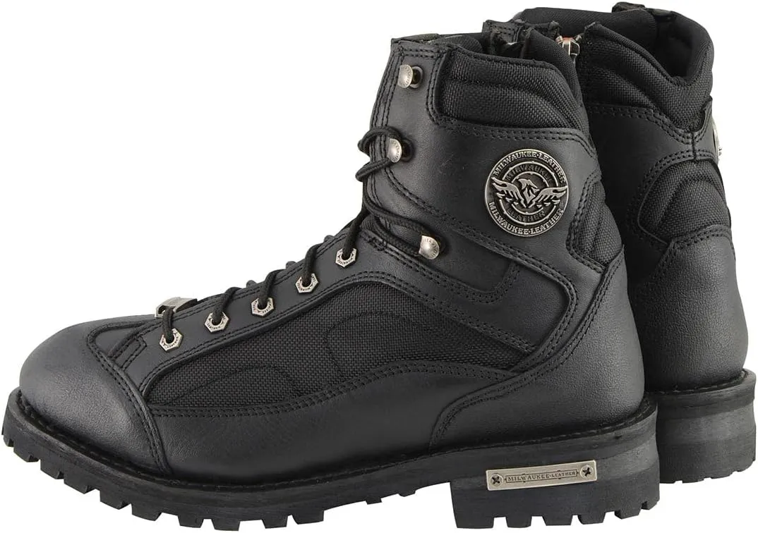 Milwaukee Leather MBM9080 Men's Black Leather 6-Inch Lace to Toe Motorcycle Rider Boots w/Gear Shift Protection