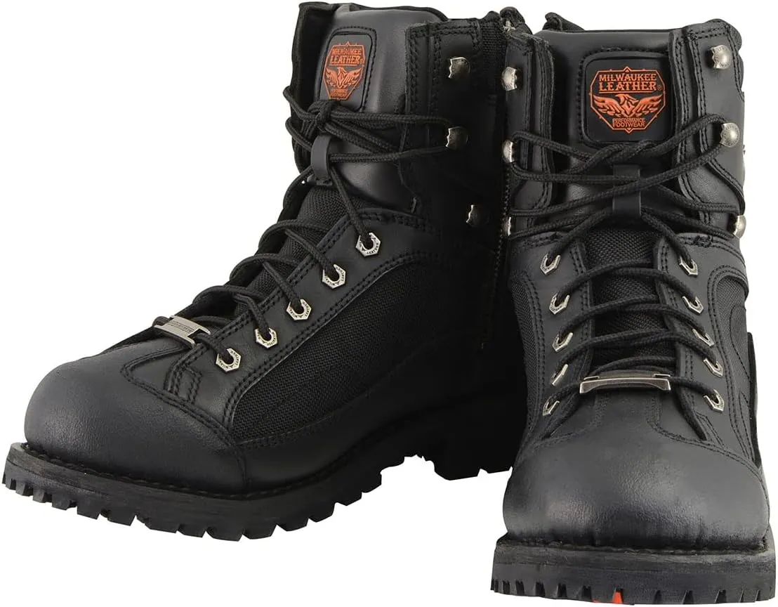 Milwaukee Leather MBM9080 Men's Black Leather 6-Inch Lace to Toe Motorcycle Rider Boots w/Gear Shift Protection