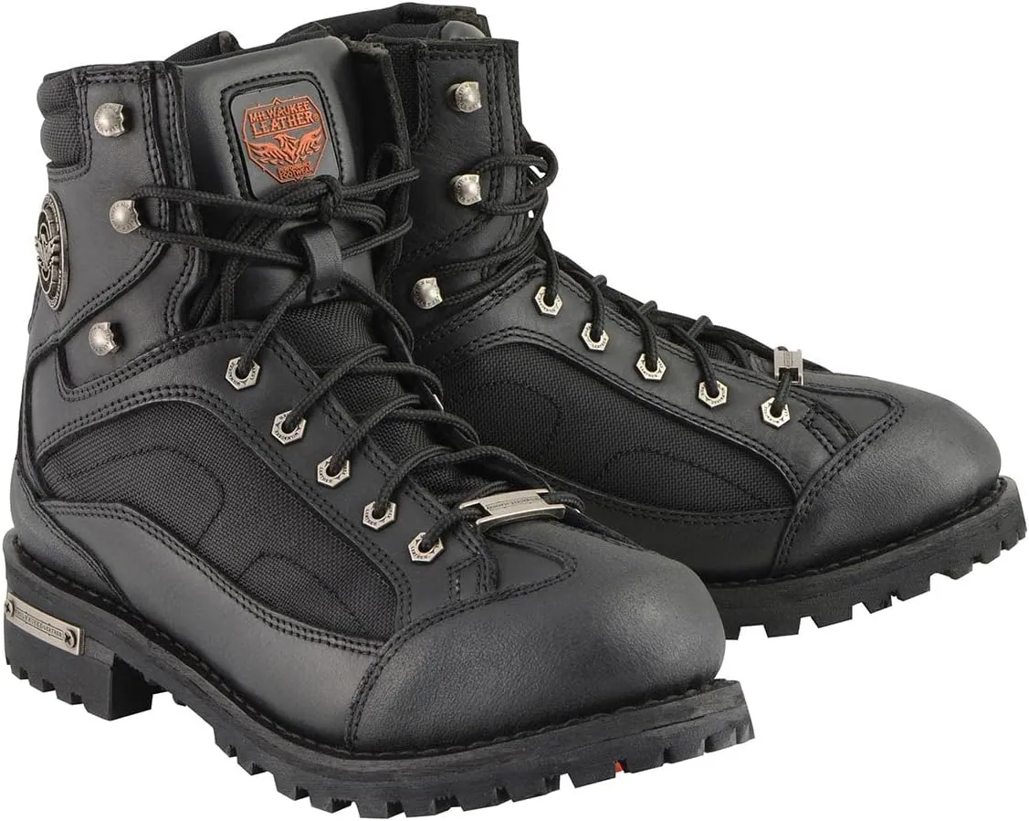 Milwaukee Leather MBM9080 Men's Black Leather 6-Inch Lace to Toe Motorcycle Rider Boots w/Gear Shift Protection