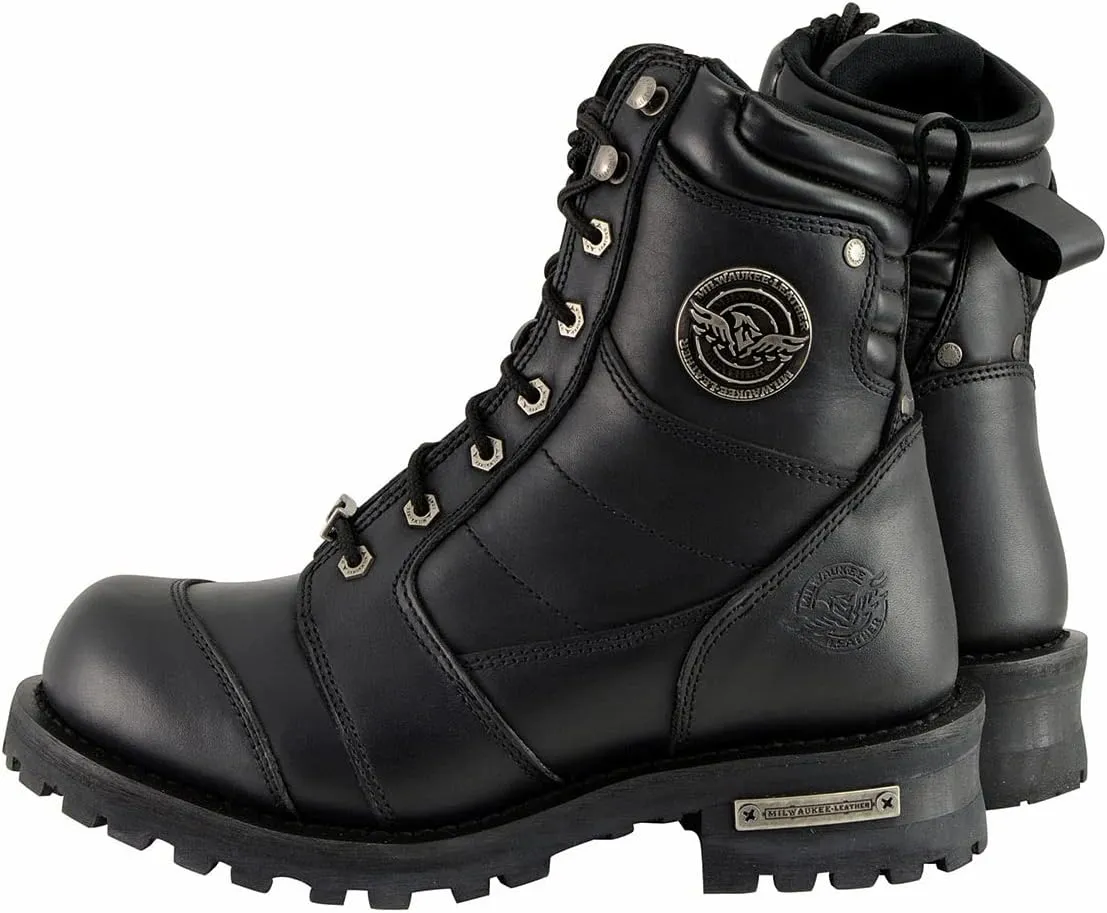 Milwaukee Leather Men's Classic Black Leather 8-inch Lace-Up Logger Motorcycle Rider Boots MBM9030-10
