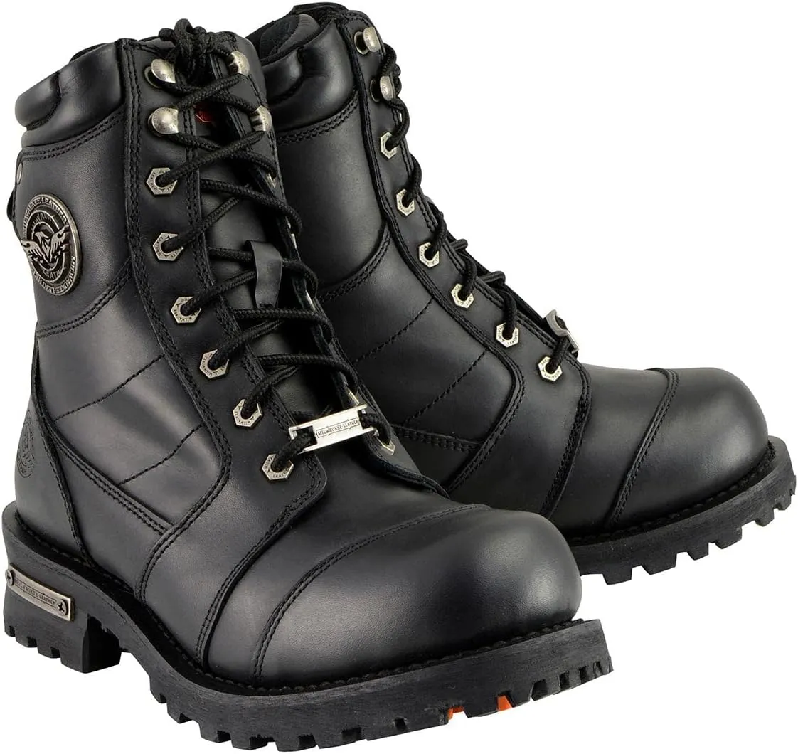 Milwaukee Leather Men's Classic Black Leather 8-inch Lace-Up Logger Motorcycle Rider Boots MBM9030-10