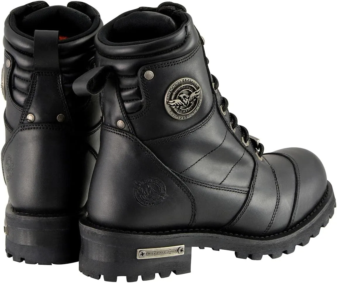 Milwaukee Leather Men's Classic Black Leather 8-inch Lace-Up Logger Motorcycle Rider Boots MBM9030-10