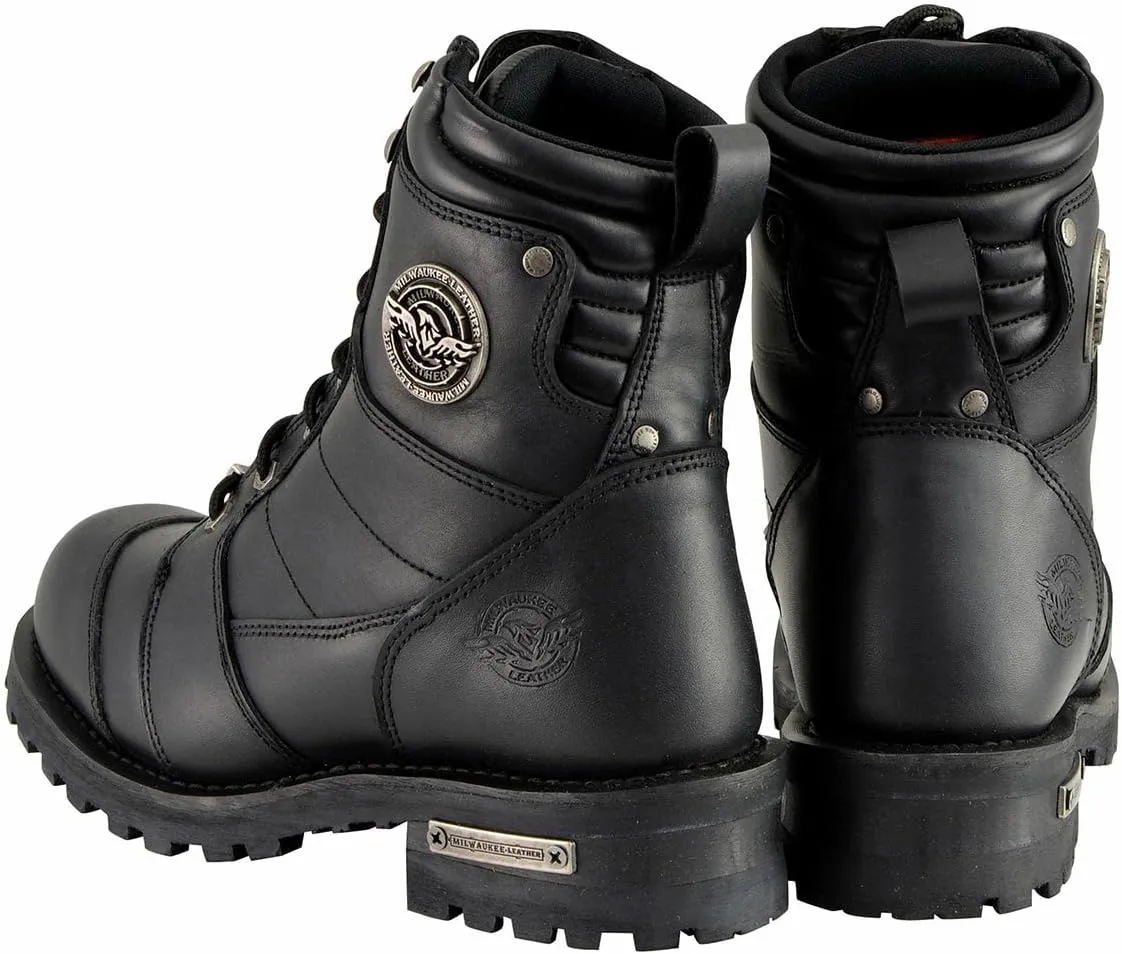 Milwaukee Leather Men's Classic Black Leather 8-inch Lace-Up Logger Motorcycle Rider Boots MBM9030-10