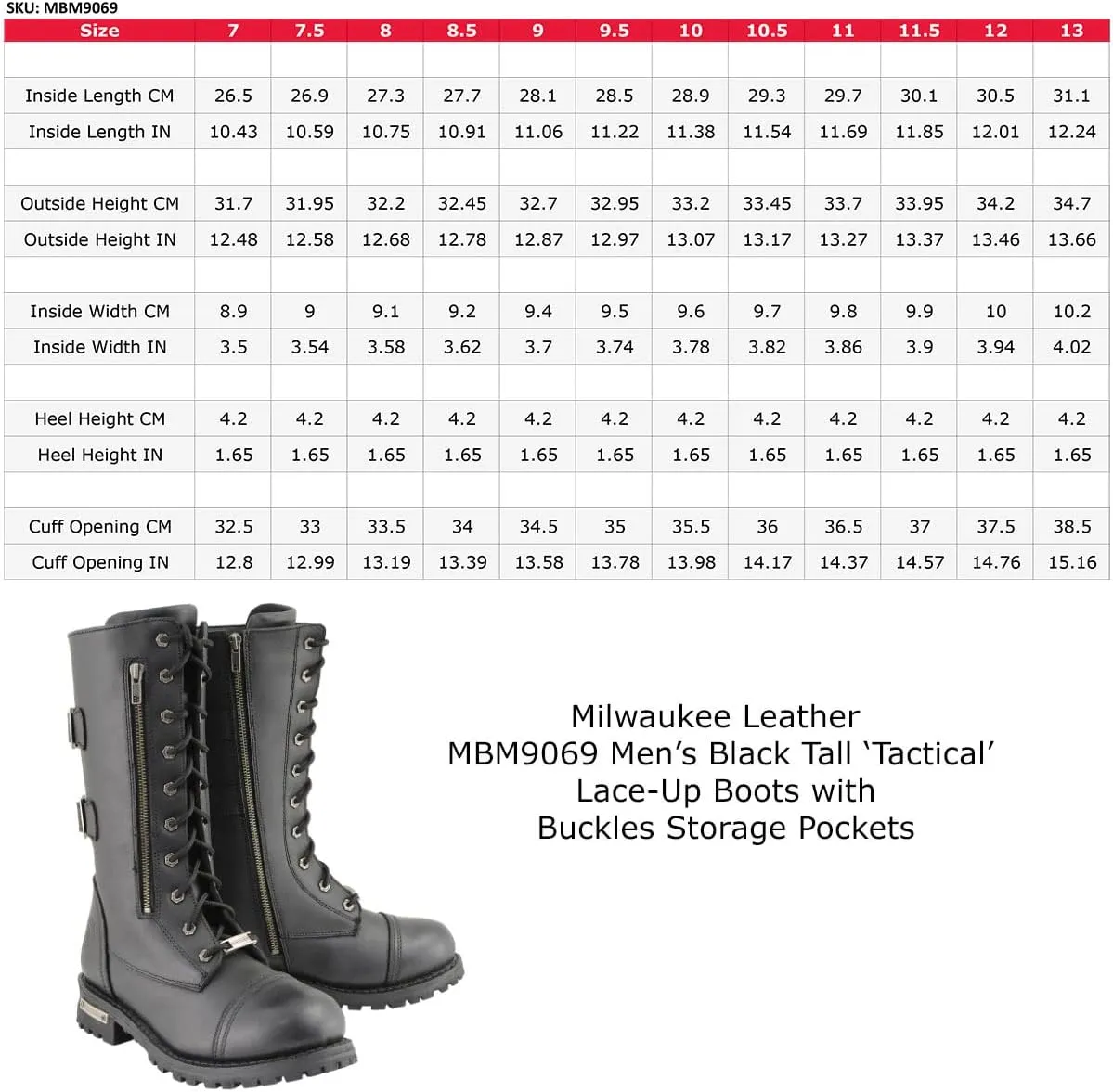 Milwaukee Leather Men’s Premium Leather Classic Engineer Motorcycle Riding Boots Collection - 13