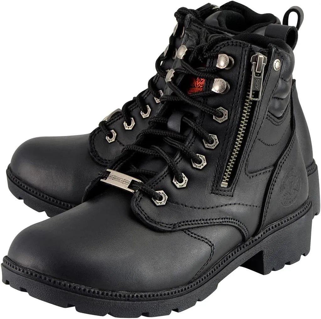 Milwaukee Leather Women's Premium Leather Lace-Up Motorcycle Rider Boots Collection MBL - 8.5W
