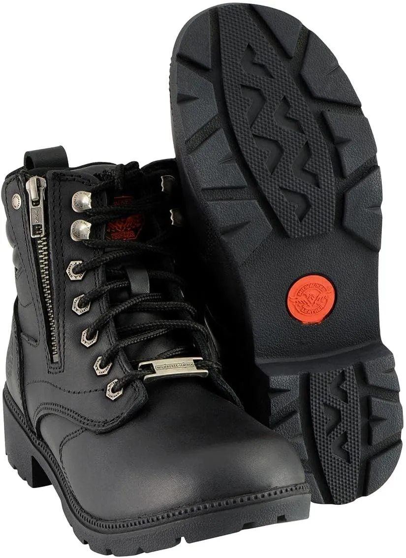 Milwaukee Leather Women's Premium Leather Lace-Up Motorcycle Rider Boots Collection MBL - 8.5W