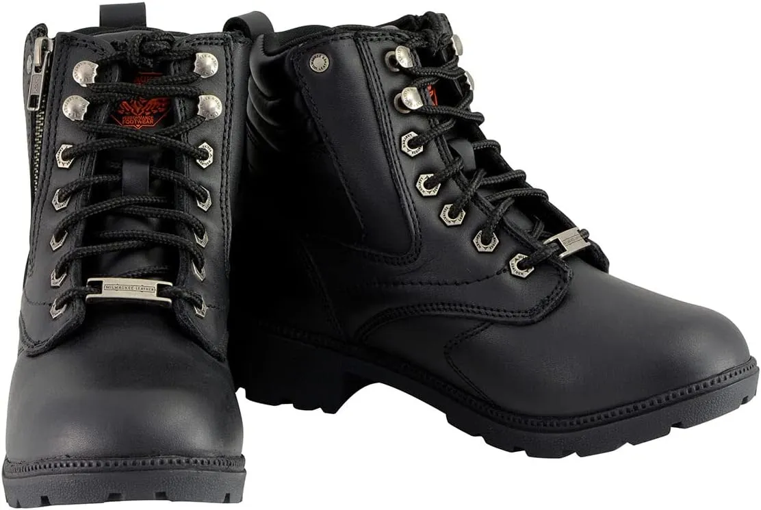 Milwaukee Leather Women's Premium Leather Lace-Up Motorcycle Rider Boots Collection MBL - 8.5W